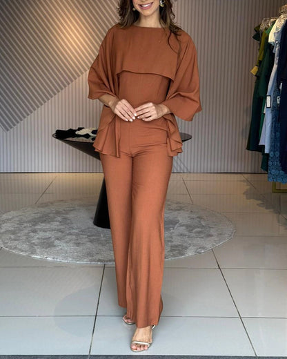 Women's Cape Jumpsuit High Waist Straight Leg Overalls Elegant Evening Jumpsuit with Pockets