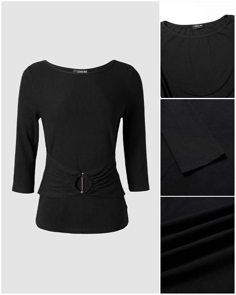 CHICMELIVE Womens Boat Neck Tops 3/4 Sleeve Tee Dressy Casual Shirts