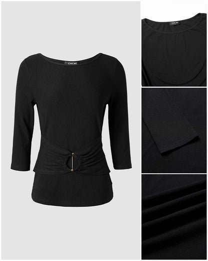 CHICMELIVE Womens Boat Neck Tops 3/4 Sleeve Tee Dressy Casual Shirts