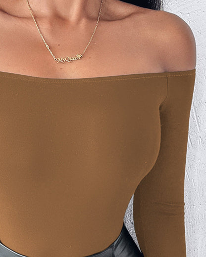 Off Shoulder Long Sleeve Skinny Casual Top
