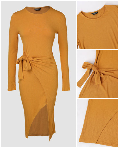 Round Neck Tied Detail Asymmetrical Hem Casual Dress