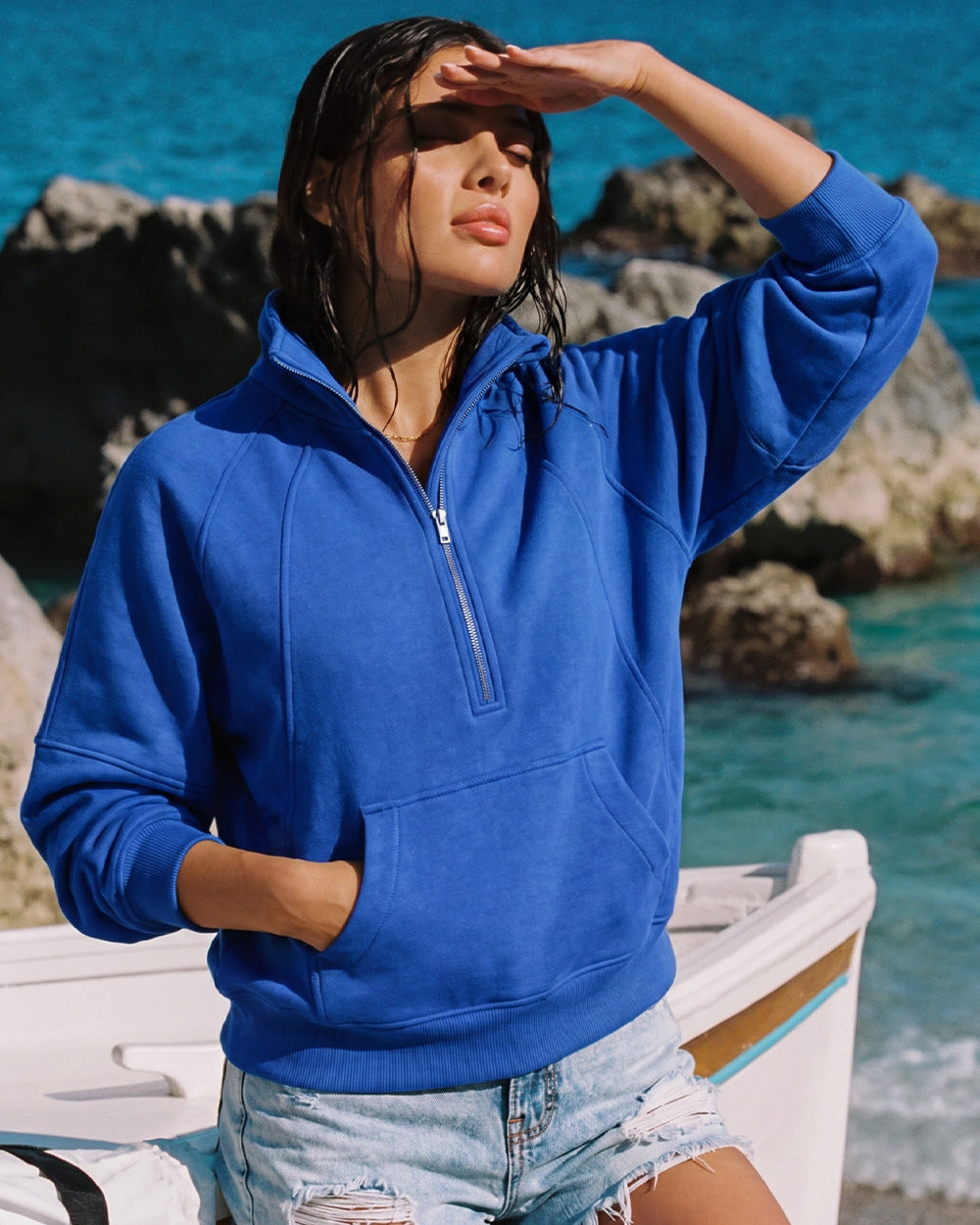 CHICMELIVE Women's Half Zip Sweatshirt Stand Collar Pullover with Pockets