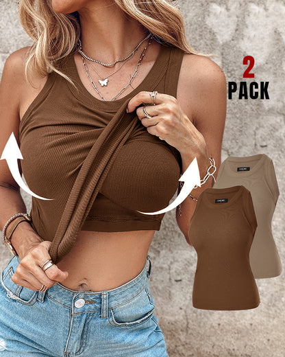 ChicMe Built-in Bra 2 Piece Athletic Tank Tops for Women Ribbed Tank Top