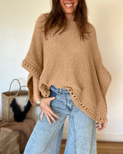 Solid Batwing Sleeve Hollow-out Crochet Pattern Top Casual Cover Up