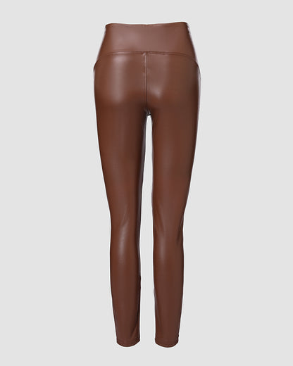 ChicMe CurveEase PU Leather Leggings High Waist Curved Fleece Lined Tights Casual Pants