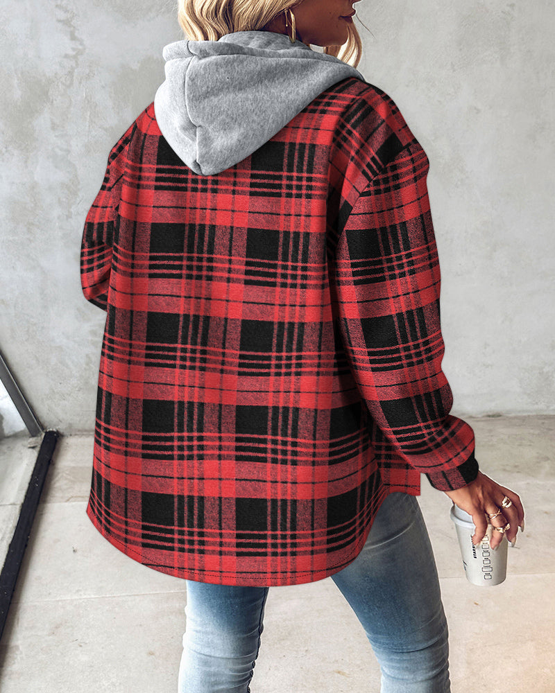 CHICMELIVE Womens Casual Jacket Plaid Hooded Fleece Lined Shacket