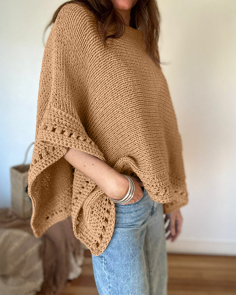 Solid Batwing Sleeve Hollow-out Crochet Pattern Top Casual Cover Up