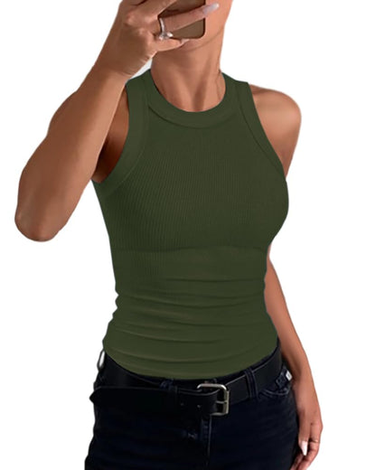 CHICMELIVE Women's High Neck Ribbed Tank Top Cami