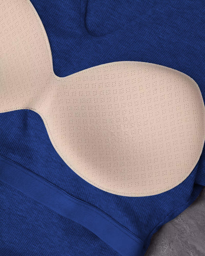 ChicMe Built-in Bra Notch Neck Long Sleeve Shirts Rib-Knit Ruched Waist Top