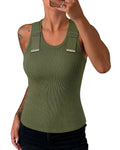 CHICMELIVE Women's Buckle Decor Ribbed Tank Tops Cami Shirts
