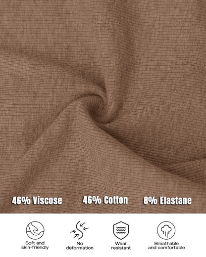 ChicMe Built-in Bra Notch Neck Long Sleeve Shirts Rib-Knit Ruched Waist Top