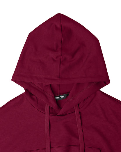 2 Pieces Outfit Drop Shoulder Kangaroo Pocket Stretchy Hem Crop Drawstring Hoodie Sweatshirt and Drawstring Elastic Waist Jogger Sweatpants Casual Tracksuit