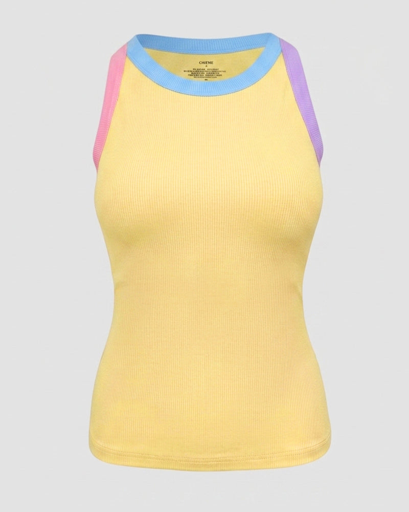 CHICMELIVE Womens Sleeveless Ribbed Built in Bra Tank Top-Lighted Blue-X-Large