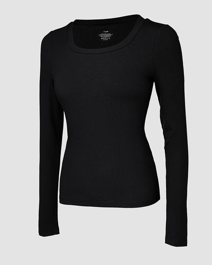 ChicMe Built-in Bra U-Neck Long Sleeve Ribbed Top