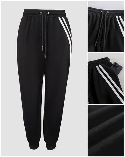 2 Pieces Outfit Colorblock Cold Shoulder Long Sleeve Drawstring Hoodie Top and Casual Contrast Striped Decor Elastic Waist Jogger Pants Set