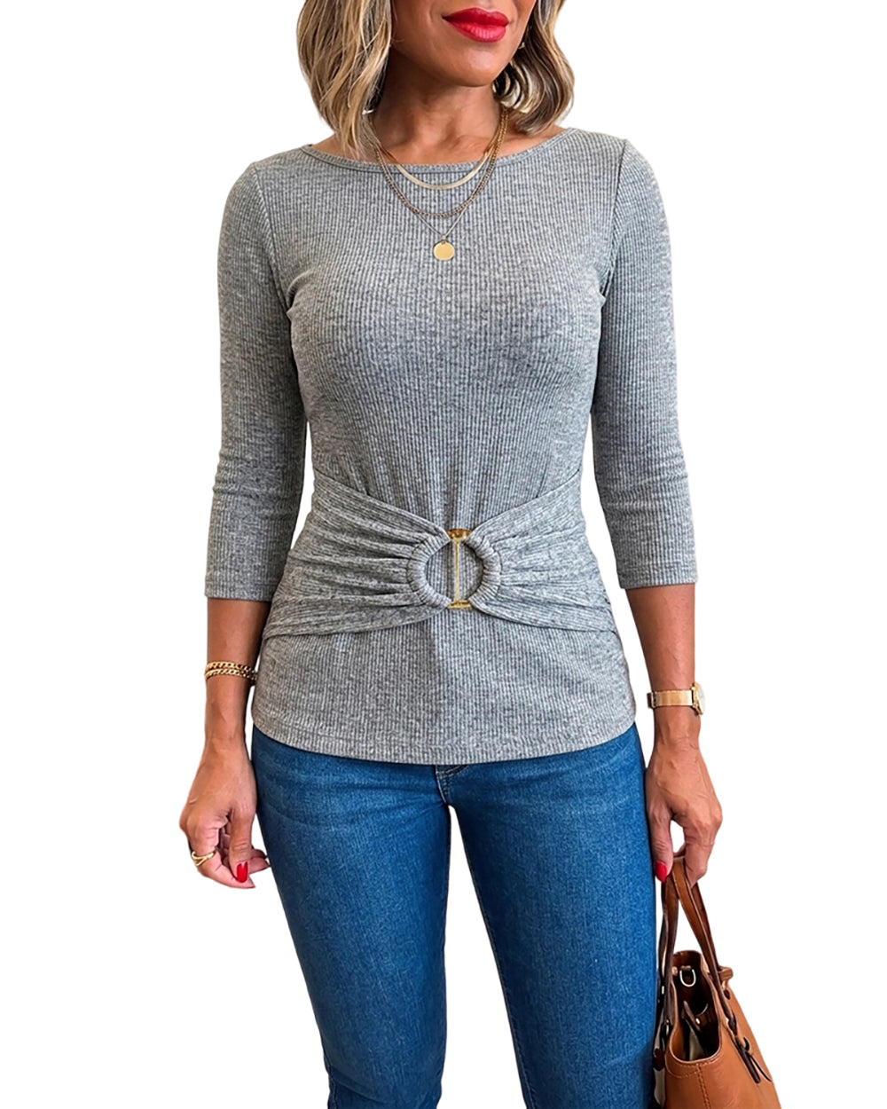 CHICMELIVE Womens Boat Neck Tops 3/4 Sleeve Tee Dressy Casual Shirts