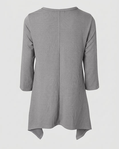 CHICMELIVE Womens 3/4 Sleeve Ribbed Tunic Asymmetrical Hem Loose Top