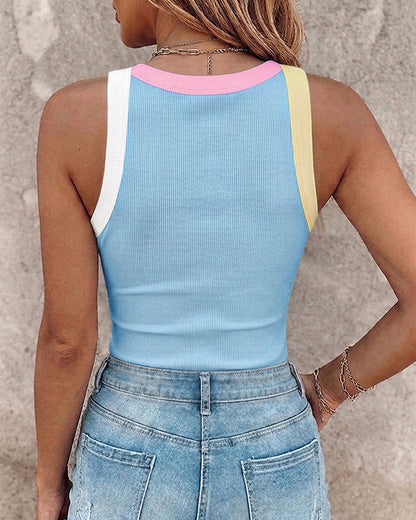 CHICMELIVE Womens Sleeveless Ribbed Built in Bra Tank Top-Lighted Blue-X-Large