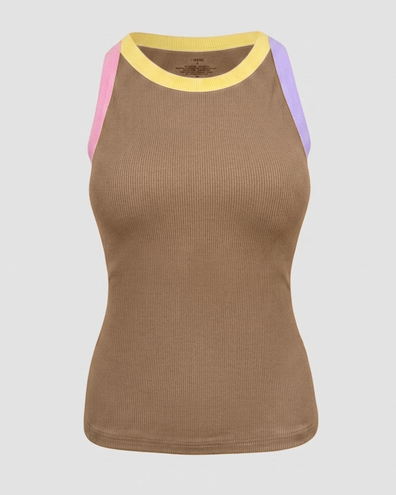 CHICMELIVE Womens Sleeveless Ribbed Built in Bra Tank Top-Lighted Blue-X-Large
