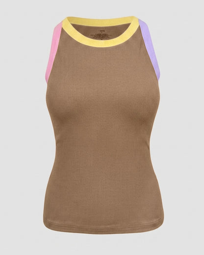 CHICMELIVE Womens Sleeveless Ribbed Built in Bra Tank Top-Lighted Blue-X-Large