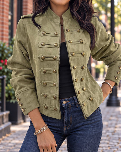 Womens Vintage Cropped Faux Suede Jacket Zip Up Shackets Coat