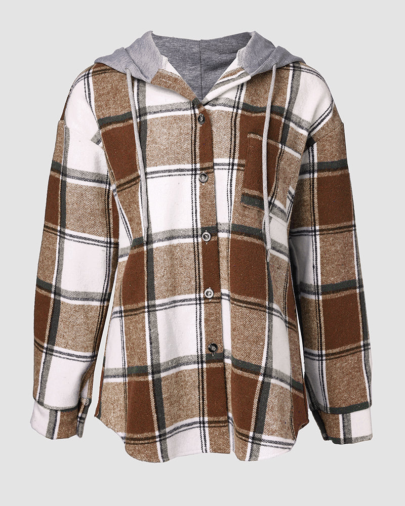 CHICMELIVE Womens Casual Jacket Plaid Hooded Fleece Lined Shacket