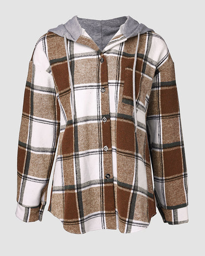 CHICMELIVE Womens Casual Jacket Plaid Hooded Fleece Lined Shacket