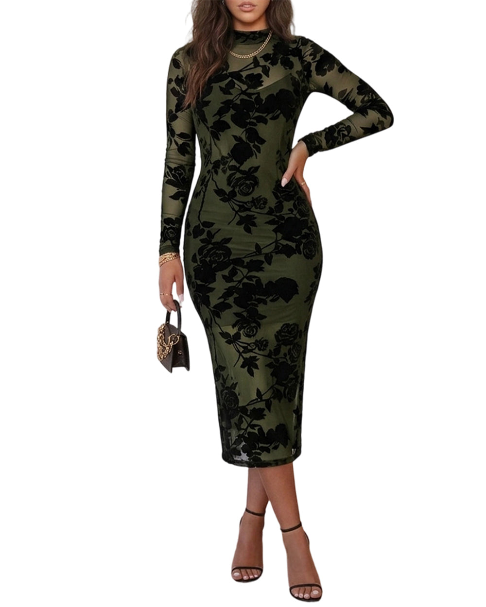 CHICMELIVE Women's Floral Lace Midi Dress for Party Wedding Cocktail