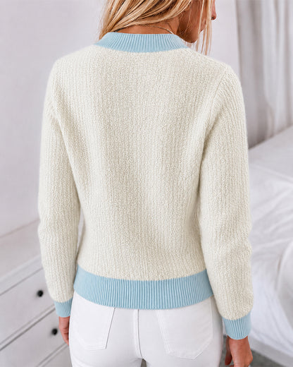 CHICMELIVE Women Contrast Trim Knit Cardigan Elegant Button Front Sweater
