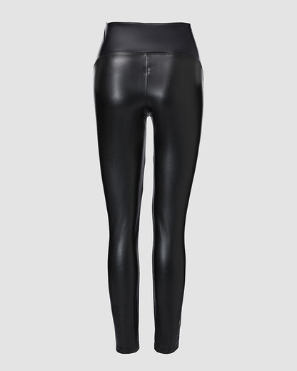 ChicMe CurveEase PU Leather Leggings High Waist Curved Fleece Lined Tights Casual Pants