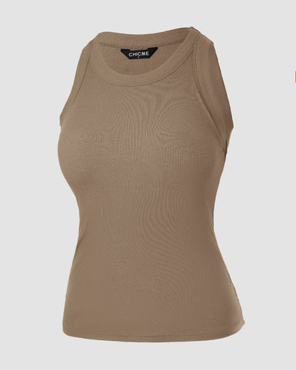 O-Neck Sleeveless Basic Slim Fit Skinny Tank Casual Top(Without Pads)