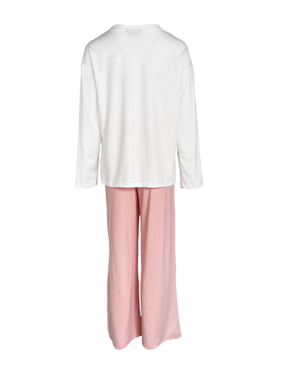 2 Pieces Outfit Floral Placement Print Long Sleeve Drop Shoulder Top and Elastic Waist Pants Set Causal Pajamas Set