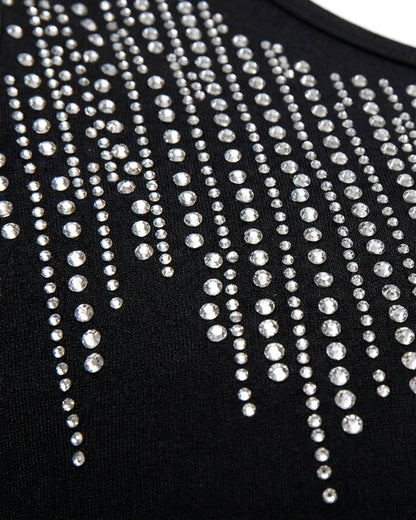 Women's Rhinestone U-Neck Maxi Dress Slim Fit Bodycon Sleeveless Long Knit Dress Elegant Evening Party Dress
