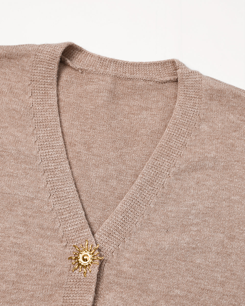 CHICMELIVE Women's V Neck Knit Cardigan Gold Button Sweater Top with Pockets
