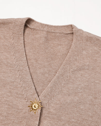 CHICMELIVE Women's V Neck Knit Cardigan Gold Button Sweater Top with Pockets