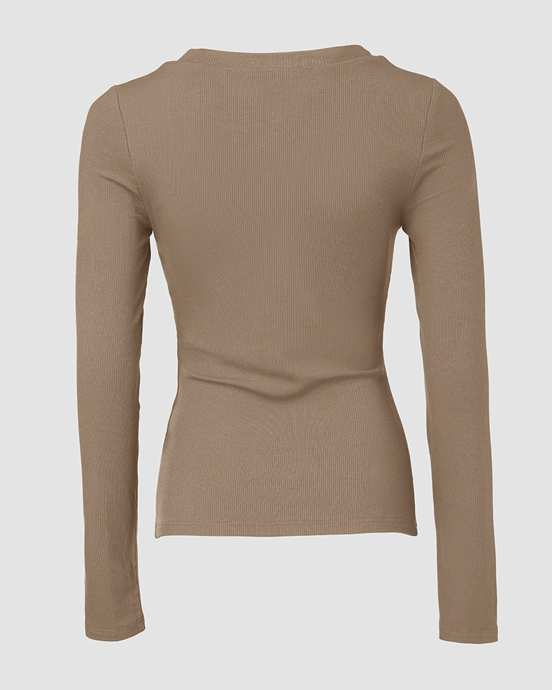 ChicMe Built-in Bra U-Neck Long Sleeve Ribbed Top