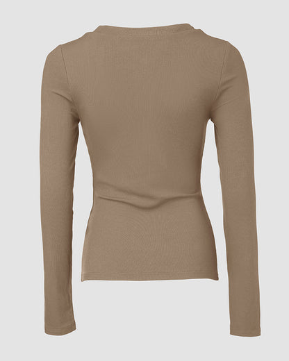 ChicMe Built-in Bra U-Neck Long Sleeve Ribbed Top