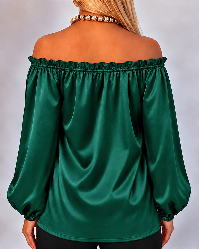 CHICMELIVE Off Shoulder Satin Tops Women Ruffle Tie Front Blouse