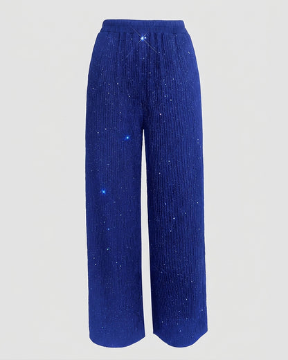 CHICMELIVE Women's 2 Piece Outfits Glitter Twist Top Wide Leg Pants Set