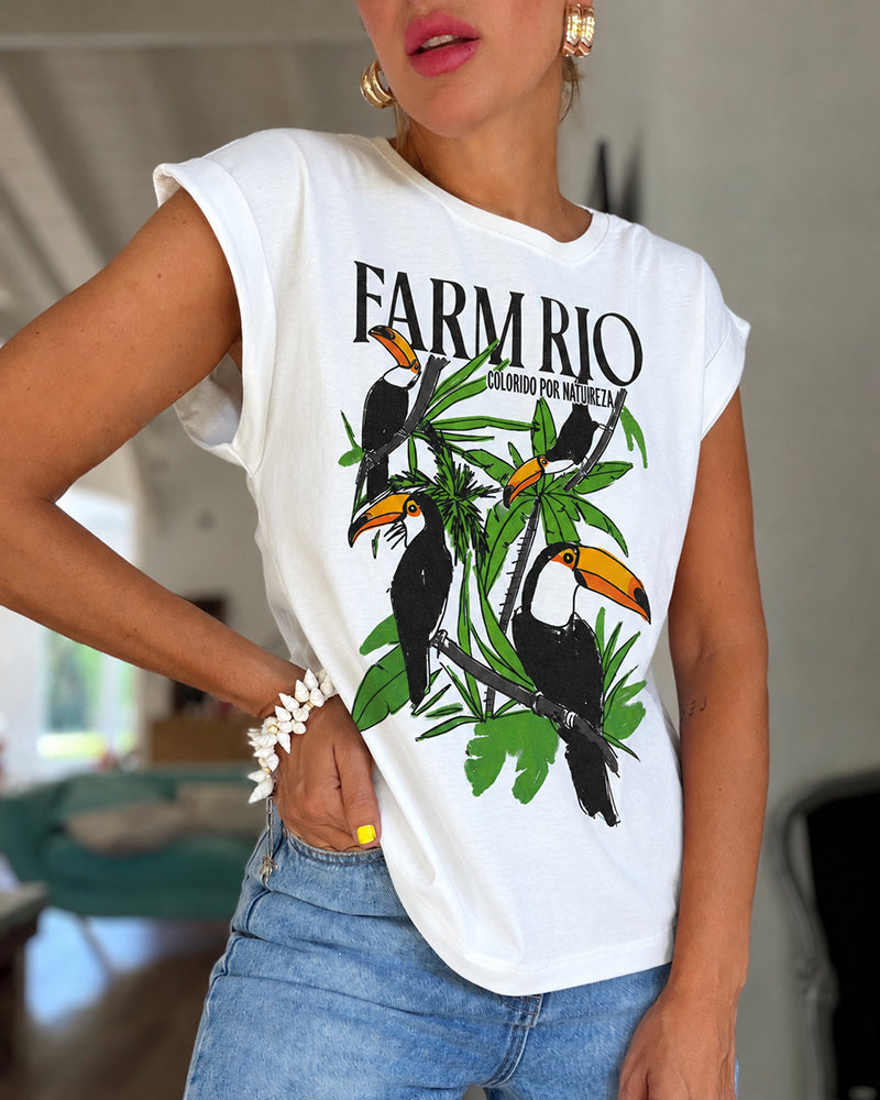 Women's Tropical Toucan Graphic Tee Cuffed Cap Sleeve Loose Crewneck T-Shirt Casual Top