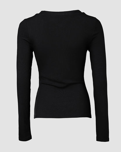 ChicMe Built-in Bra U-Neck Long Sleeve Ribbed Top