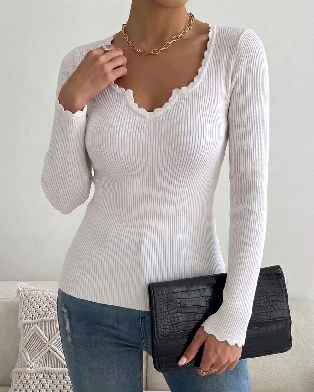 CHICMELIVE Women's Ribbed Knit Long Sleeve Henley Tops Basic Tees
