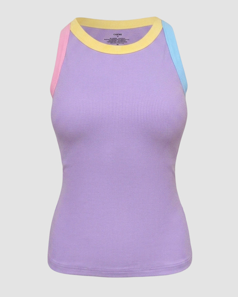 CHICMELIVE Womens Sleeveless Ribbed Built in Bra Tank Top-Lighted Blue-X-Large