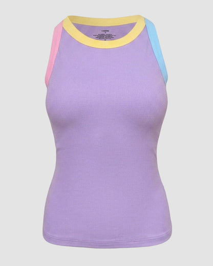 CHICMELIVE Womens Sleeveless Ribbed Built in Bra Tank Top-Lighted Blue-X-Large