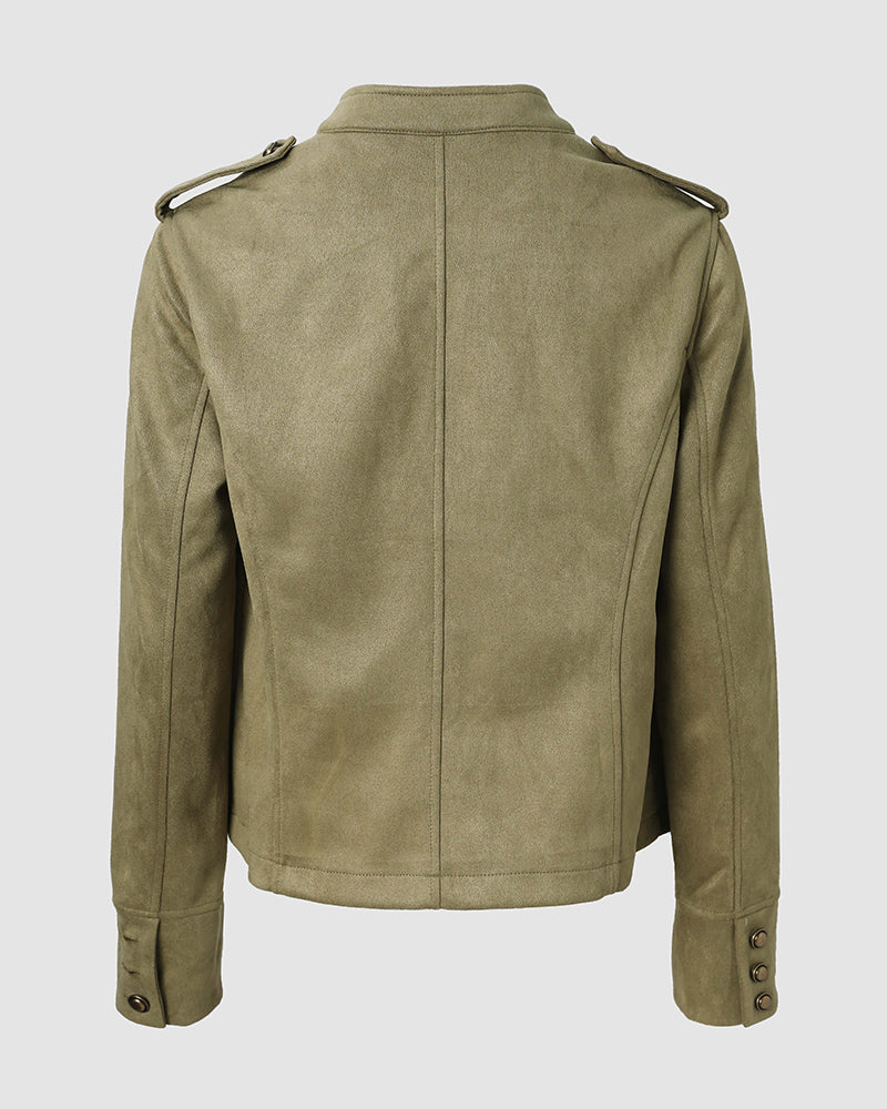 Womens Vintage Cropped Faux Suede Jacket Zip Up Shackets Coat