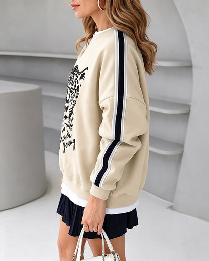 CHICMELIVE Women's Leopard Graphic Sweatshirt Crewneck Stripe Pullover Tops