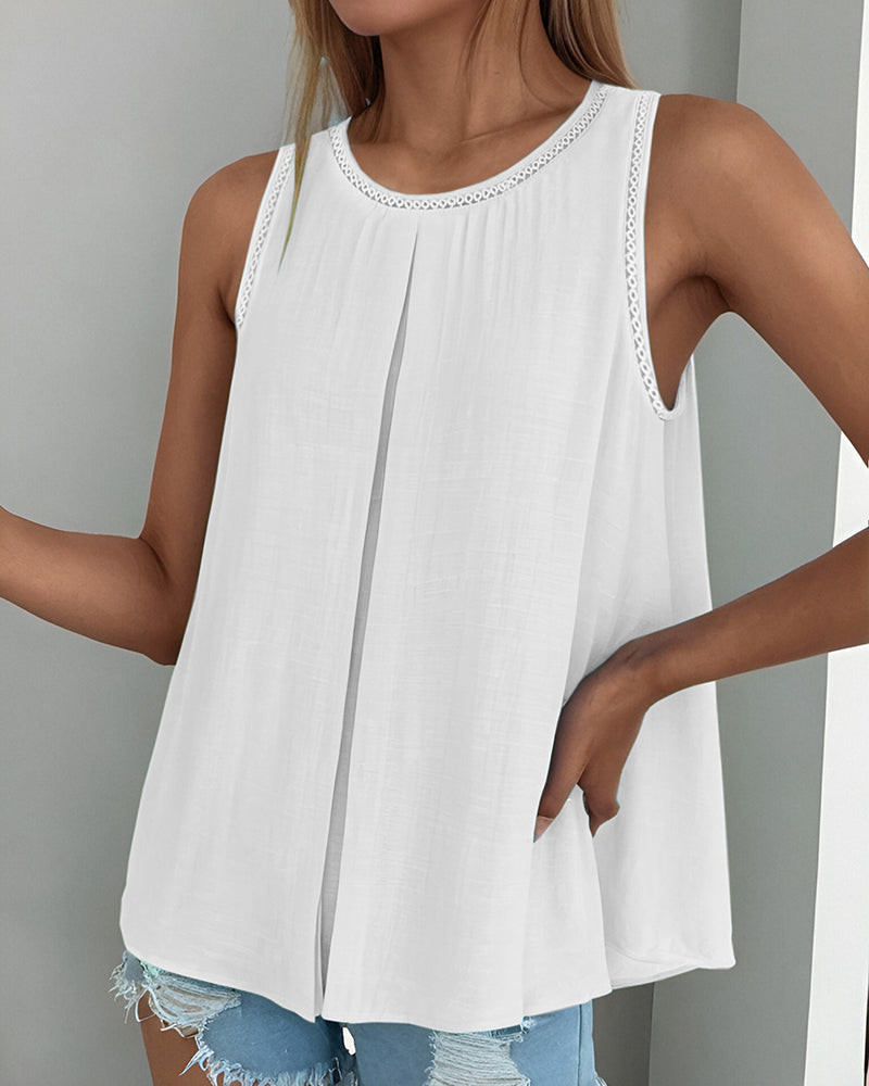 Slit Hollow Out Round Neck Fake Two Piece Tank Top