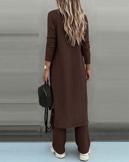 CHICMELIVE Women's 3 Piece Lounge Set Ribbed Cardigan Tank Wide Leg Pant