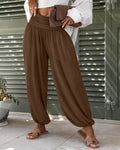 Women's High Waisted Ruched Harem Pants Elastic Waist Lantern Joggers Flowy Wide Leg Lounge Trousers