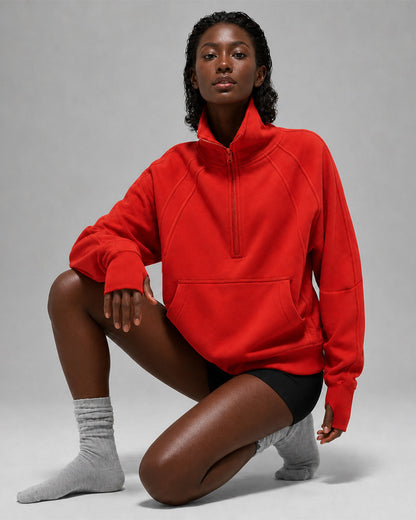 CHICMELIVE Women's Half Zip Sweatshirt Stand Collar Pullover with Pockets